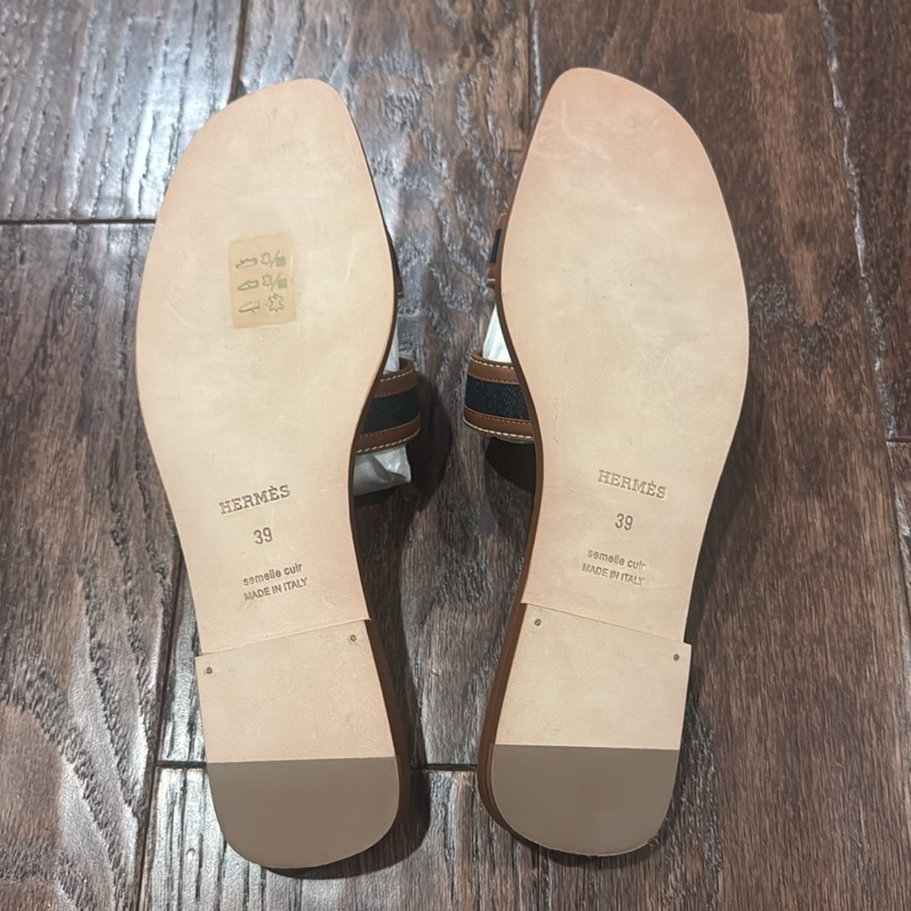 Hermes Navy and Tan Sandals - Picture 3 of 4